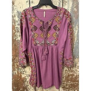 Free People Purple Embroidered Linen Dress, size XS